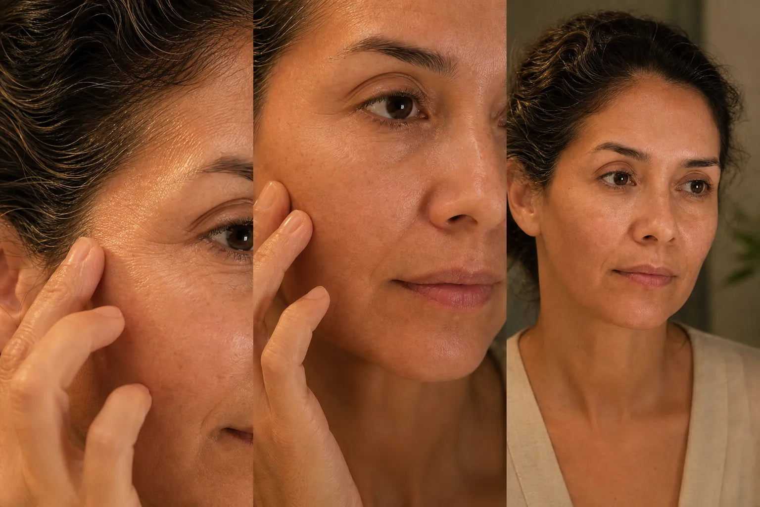 Tres acercamientos de piel real: líneas finas, textura y luminosidad